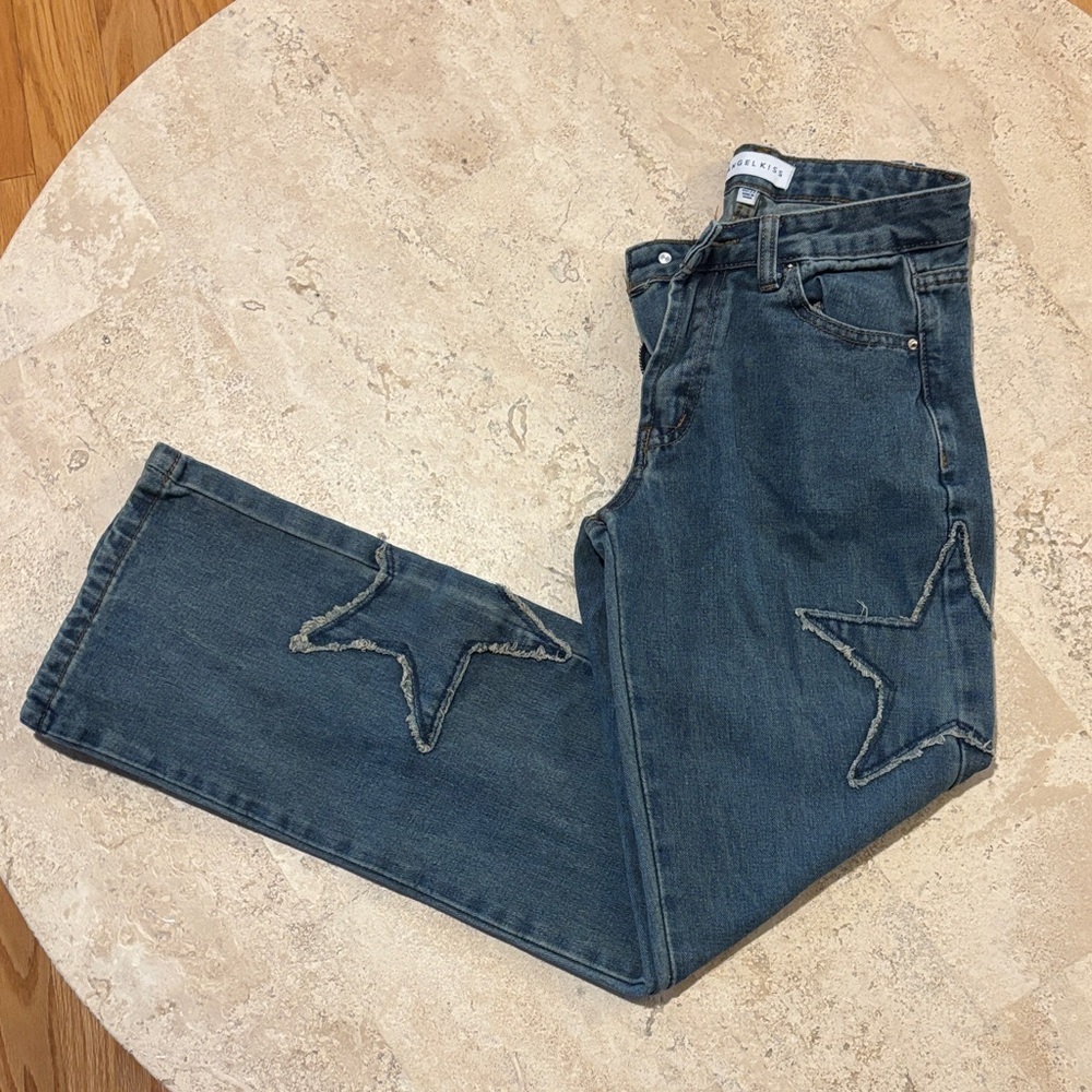 Angel Kiss 00/23 Y2K‎ star denim patch straight leg/baggy/grunge jeans